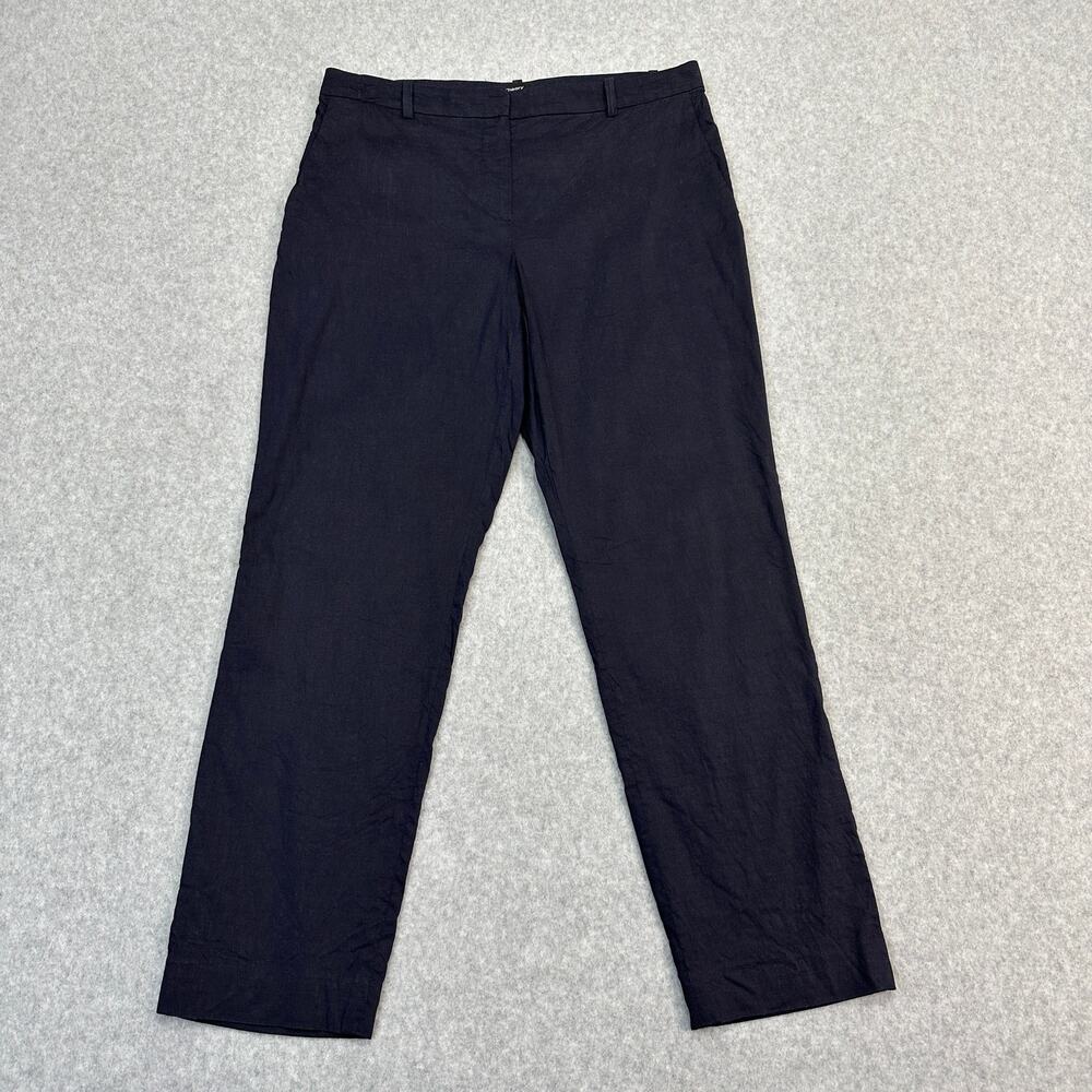 Theory Trecca 4 Pants WMNS 6 Navy Linen Blend Ankle Mid-Rise Capsule Minimalist